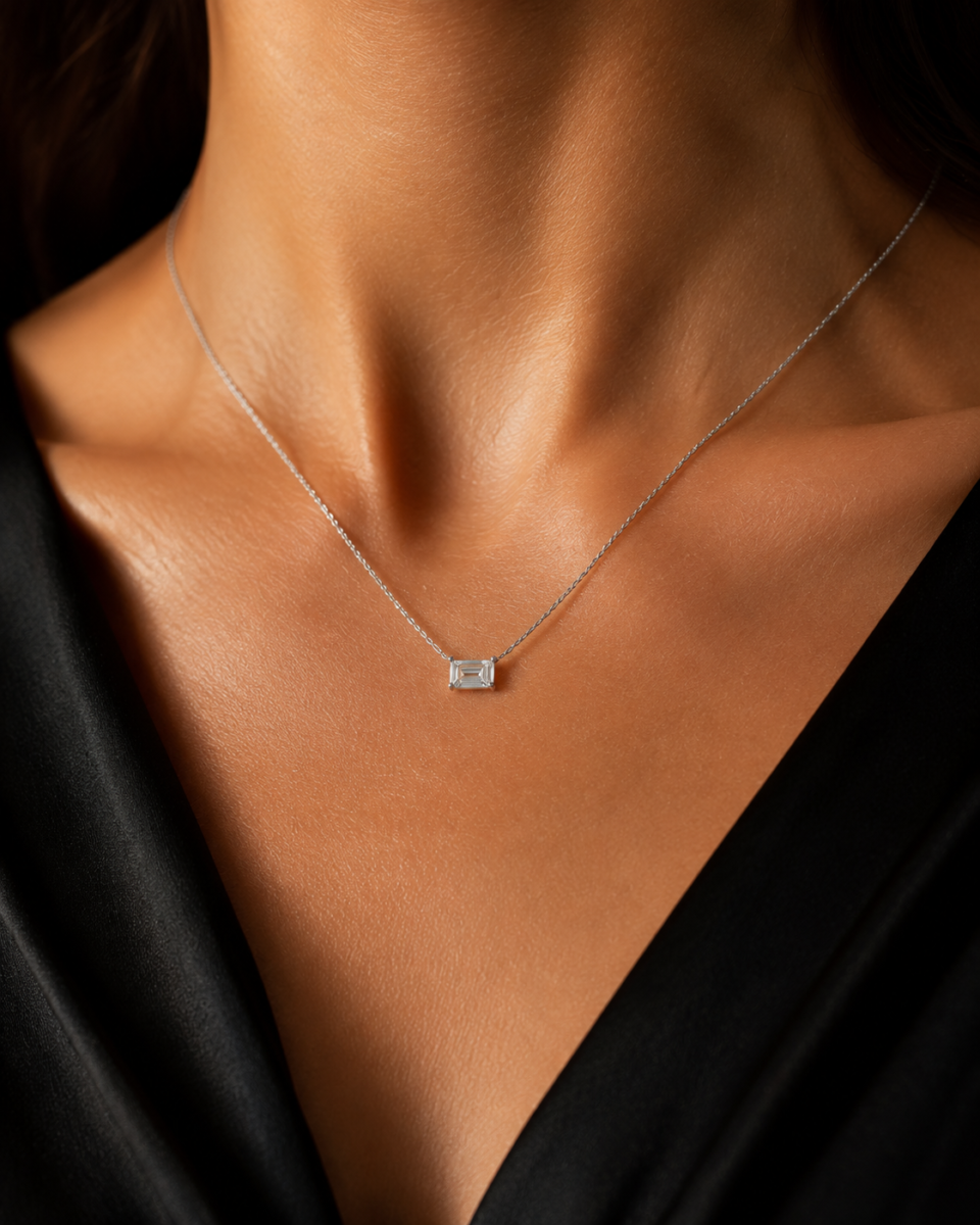 Emerald Cut Solitaire Diamond Necklace